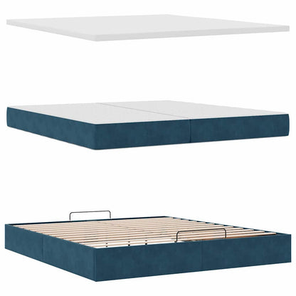Pouf Letto con Materassi e LED Blu Scuro 200x200cm Velluto