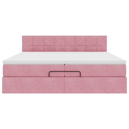 Struttura Letto Pouf con Materassi Rosa 200x200 cm Velluto