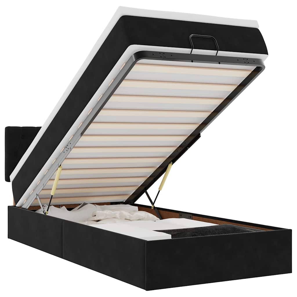 Pouf Letto con Materasso e LED Nero 80x200cm in Velluto