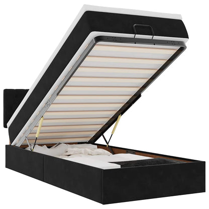 Pouf Letto con Materasso e LED Nero 80x200cm in Velluto