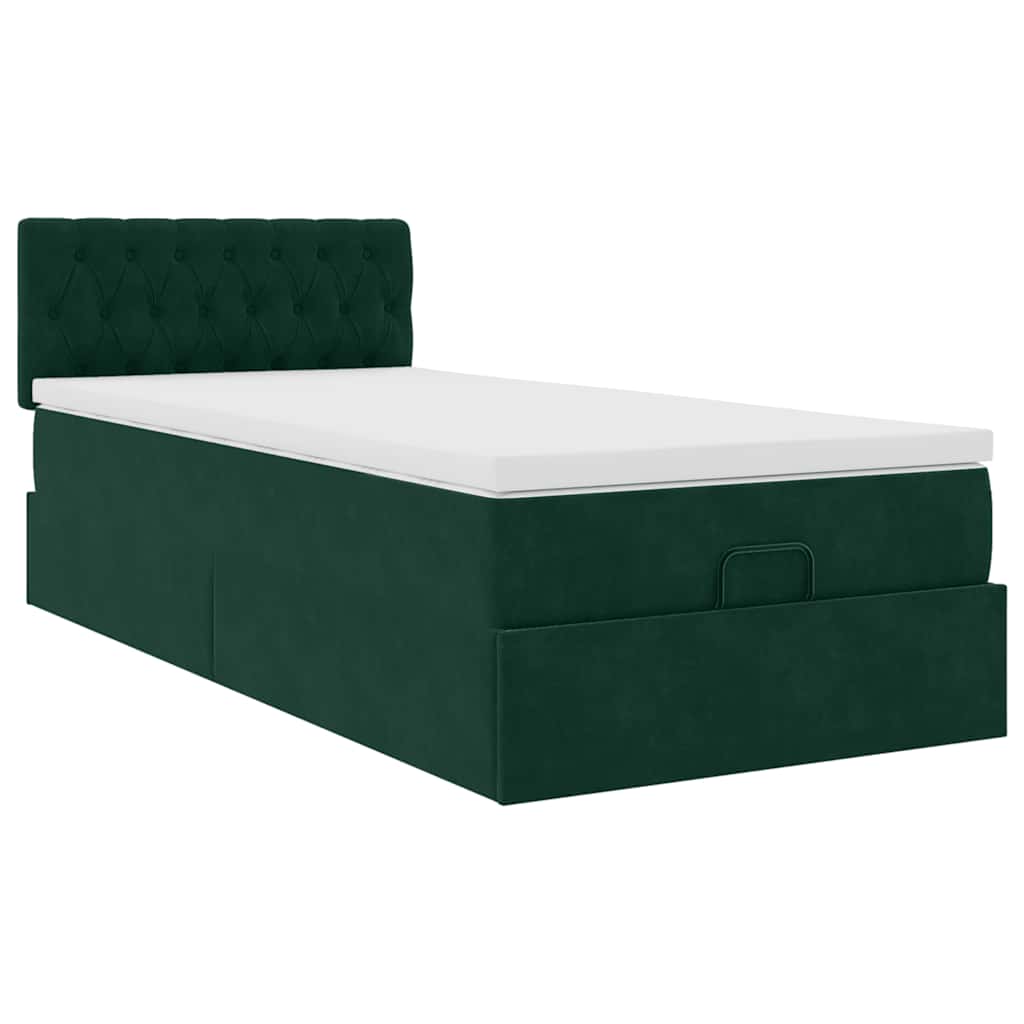 Pouf Letto con Materasso e LED Verde Scuro 80x200cm in Velluto