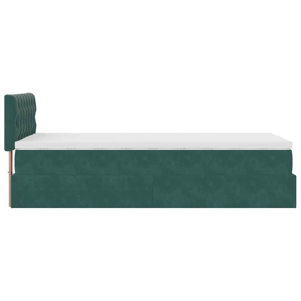 Pouf Letto con Materasso e LED Verde Scuro 80x200cm in Velluto