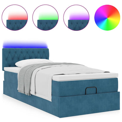 Pouf Letto con Materasso e LED Blu Scuro 80x200cm in Velluto