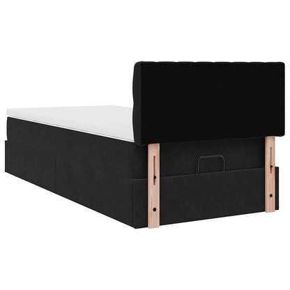 Struttura Letto Pouf con Materasso Nero 90x200 cm in Velluto