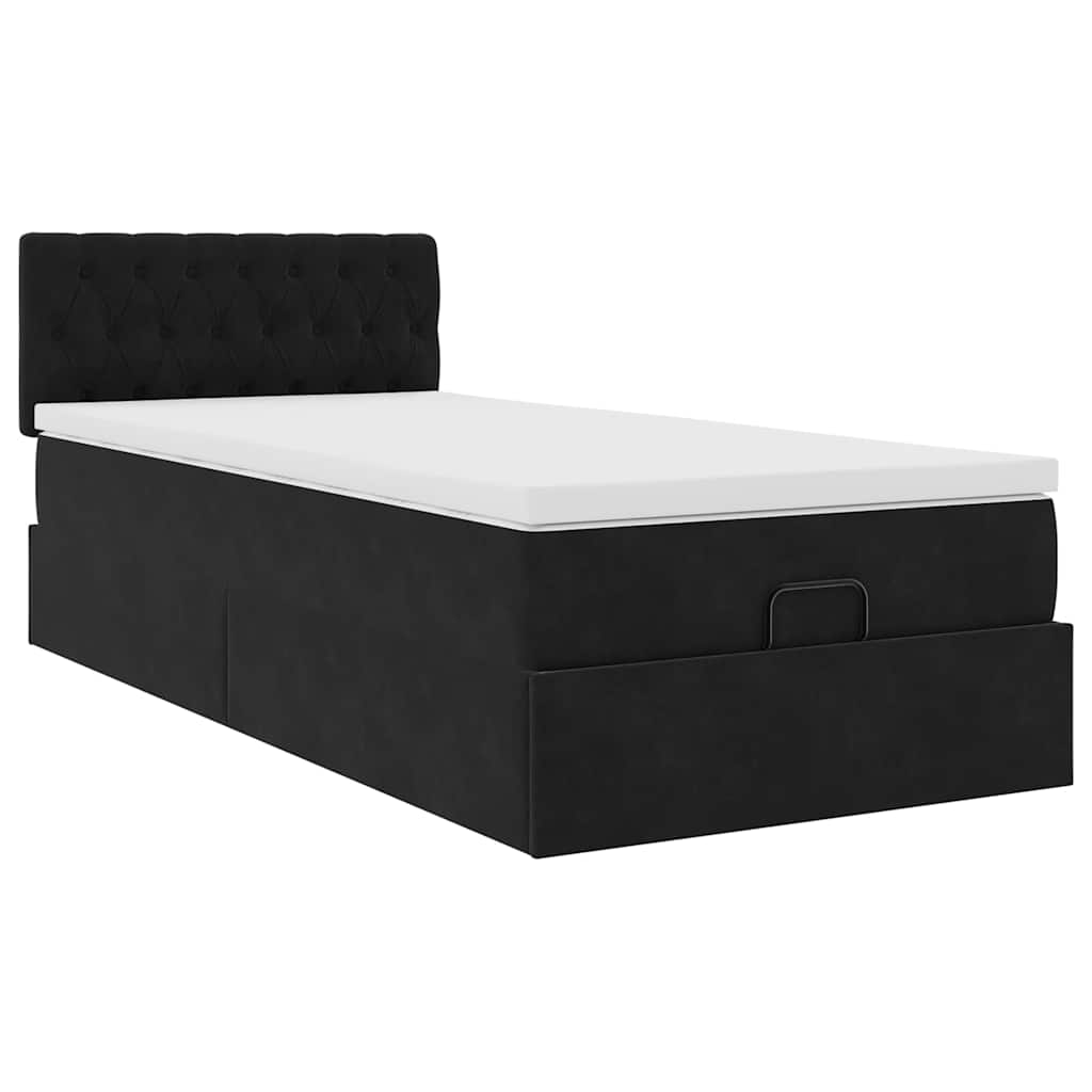 Struttura Letto Pouf con Materasso Nero 100x200 cm Velluto