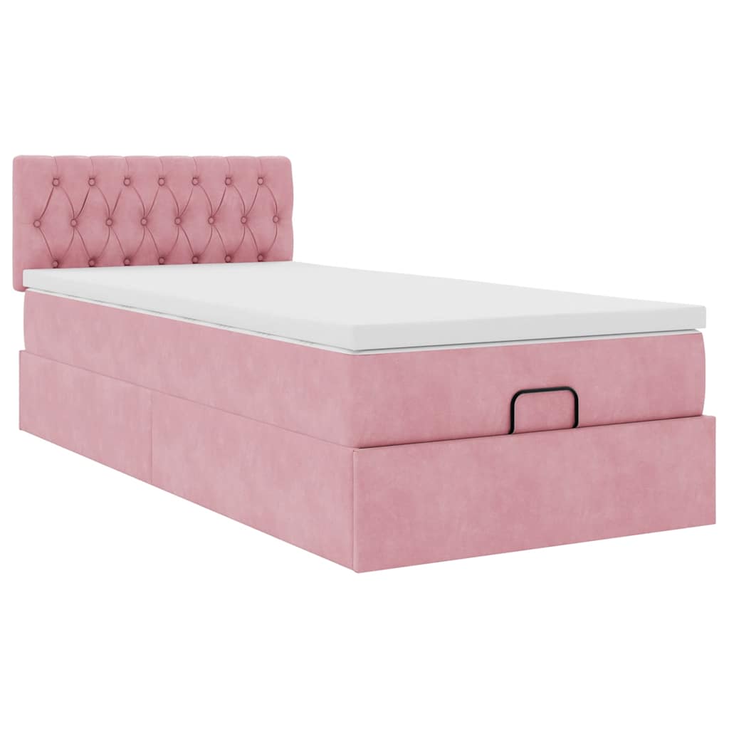 Struttura Letto Pouf con Materasso Rosa 100x200 cm Velluto - homemem39