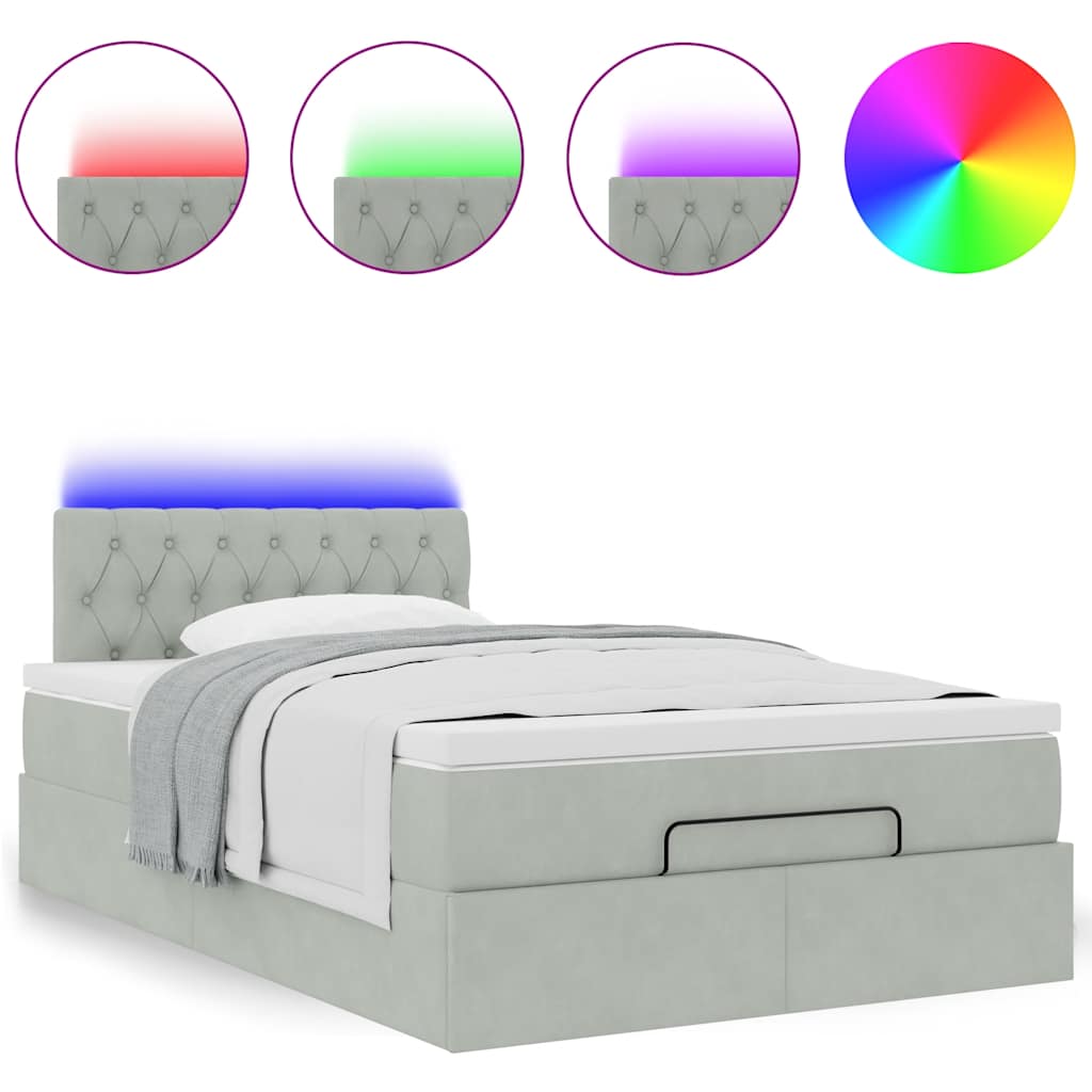 Pouf Letto con Materasso e LED Grigio Chiaro 120x190cm Velluto | homemem39