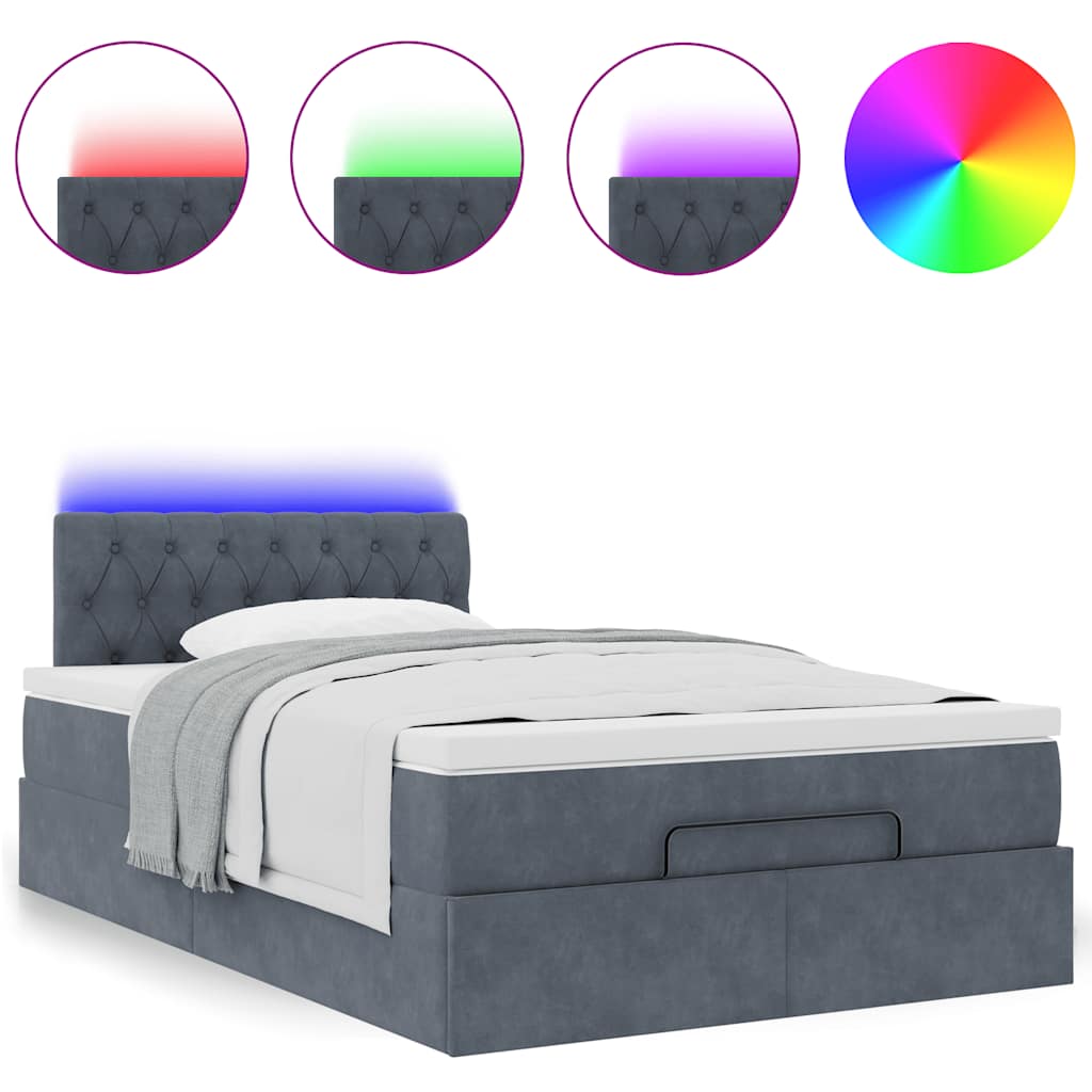 Pouf Letto con Materasso e LED Grigio Scuro 120x190cm Velluto | homemem39