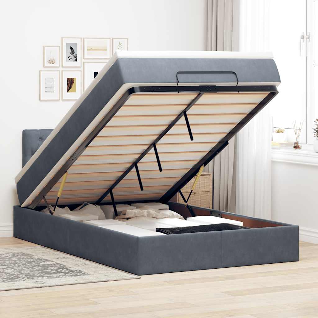 Pouf Letto con Materasso e LED Grigio Scuro 120x190cm Velluto | homemem39