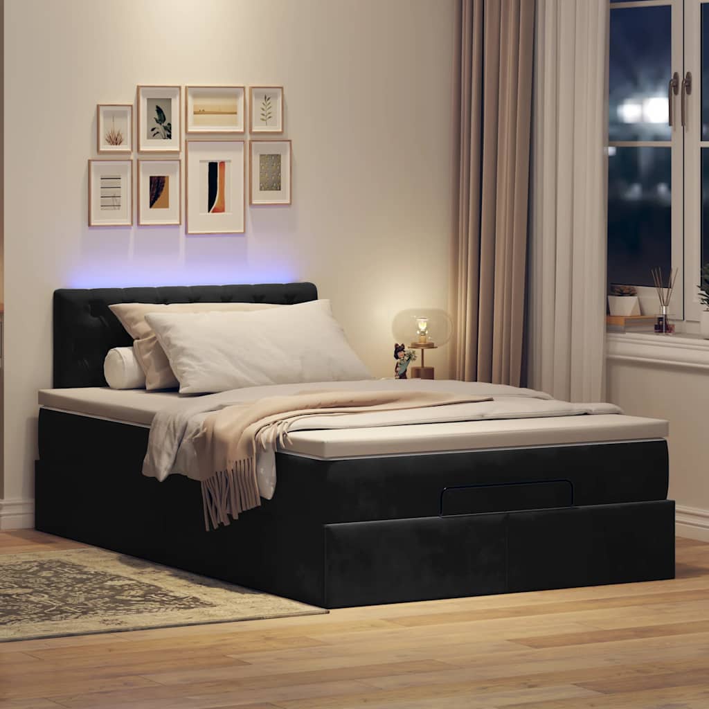 Pouf Letto con Materasso e LED Nero 120x190cm in Velluto | homemem39