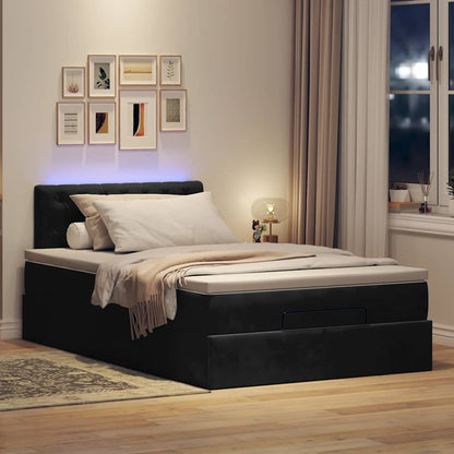 Pouf Letto con Materasso e LED Nero 120x190cm in Velluto | homemem39