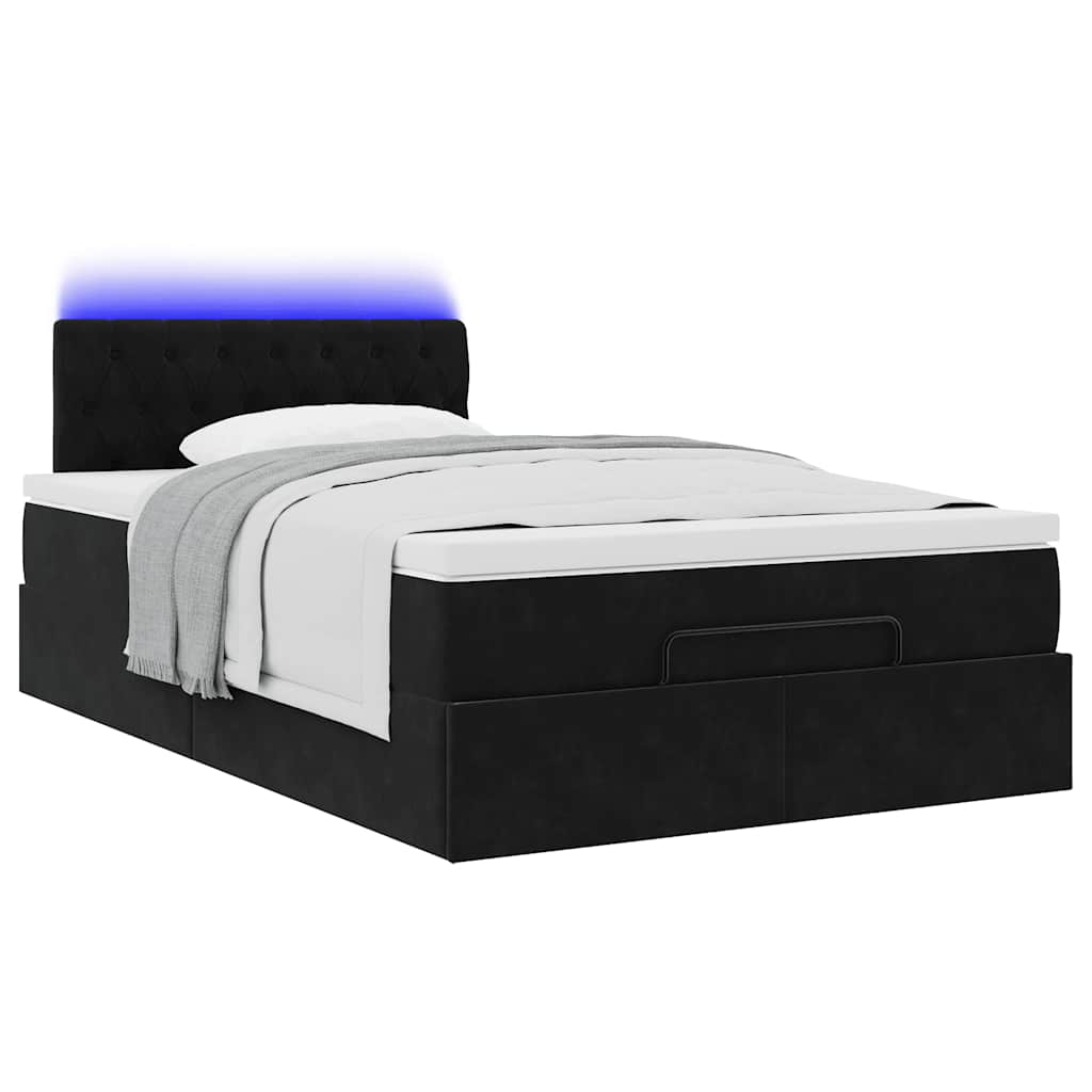 Pouf Letto con Materasso e LED Nero 120x190cm in Velluto | homemem39
