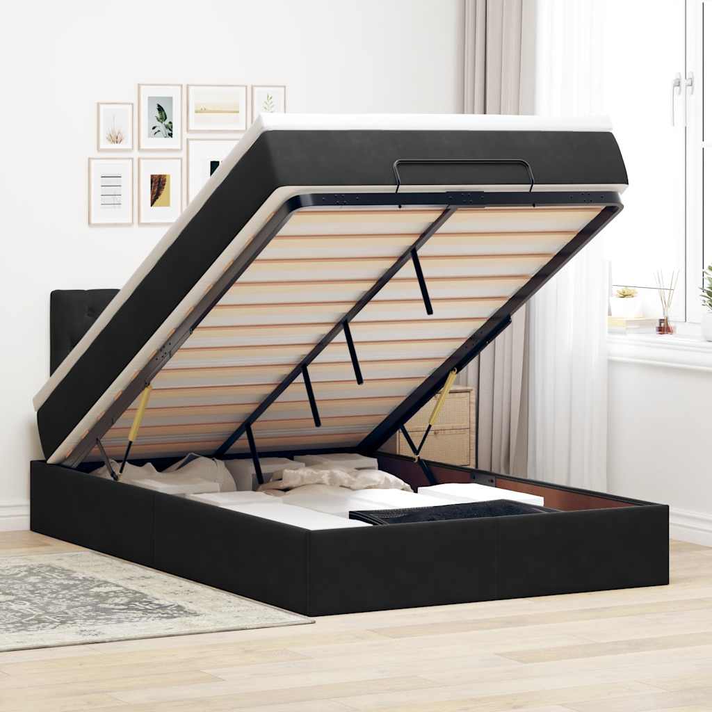 Pouf Letto con Materasso e LED Nero 120x190cm in Velluto | homemem39