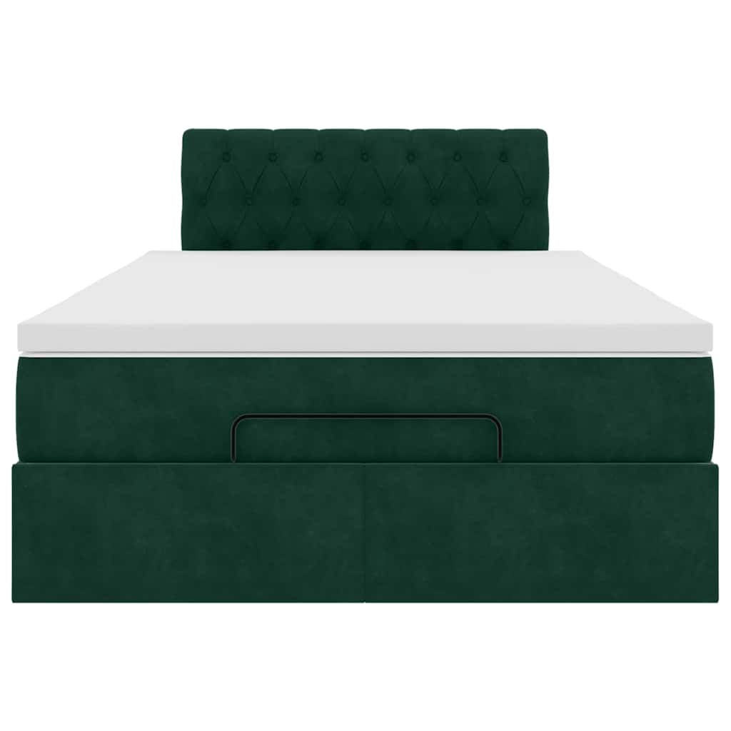 Pouf Letto con Materasso e LED Verde Scuro 120x190cm in Velluto