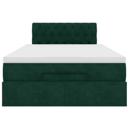 Pouf Letto con Materasso e LED Verde Scuro 120x190cm in Velluto