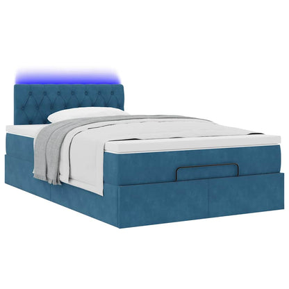 Pouf Letto con Materasso e LED Blu Scuro 120x190cm in Velluto