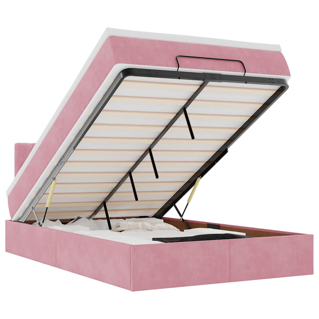 Pouf Letto con Materasso e LED Rosa 120x190cm in Velluto | homemem39