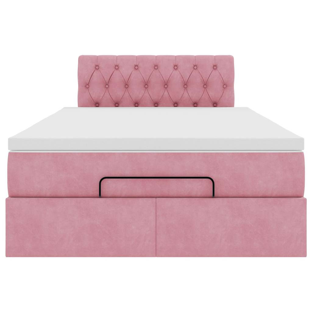 Pouf Letto con Materasso e LED Rosa 120x190cm in Velluto | homemem39