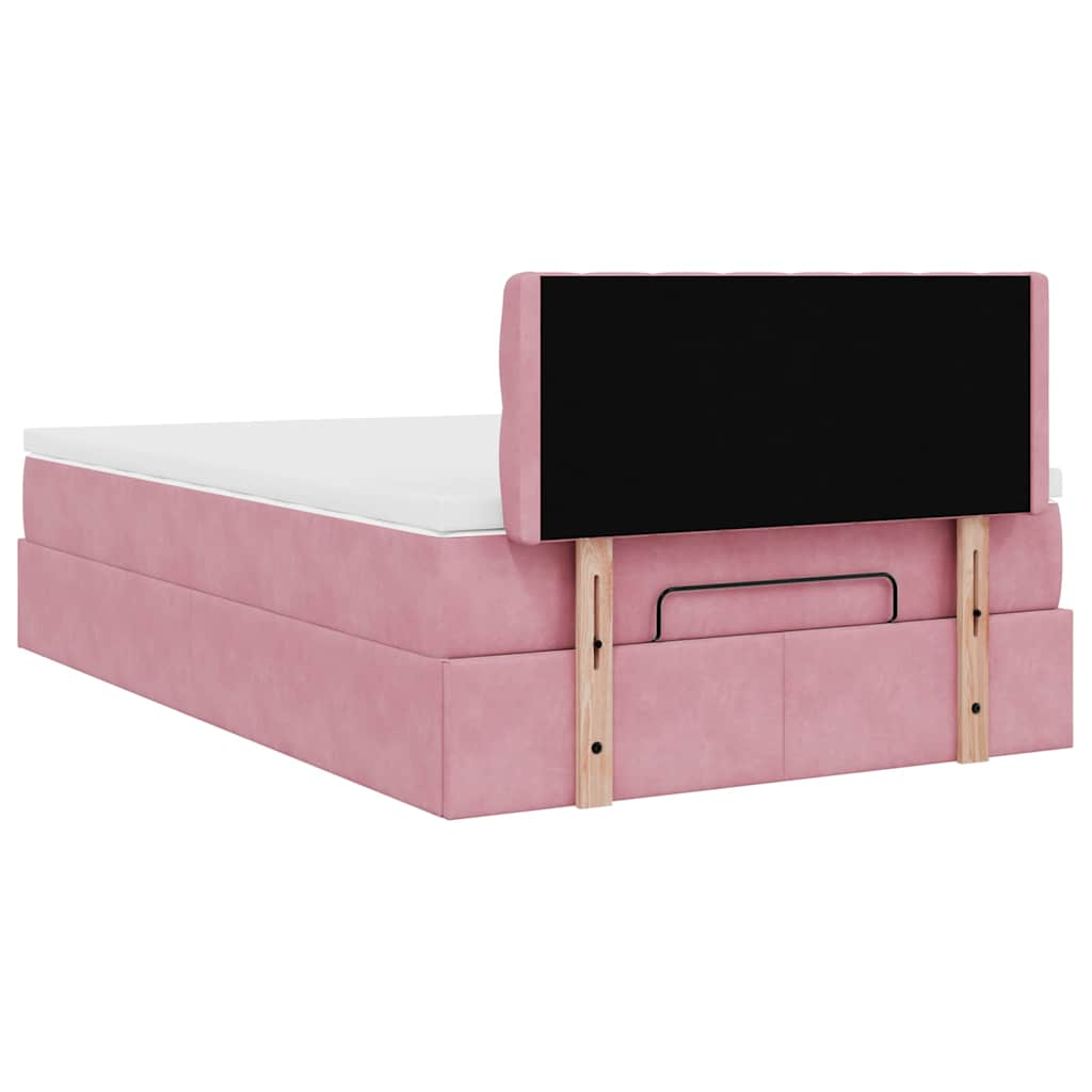 Struttura Letto Pouf con Materasso Rosa 120x200 cm Velluto