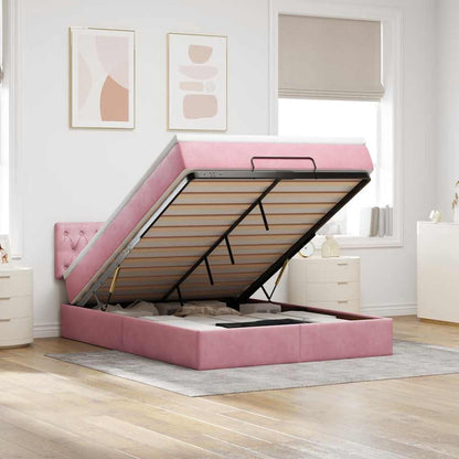 Struttura Letto Pouf con Materasso Rosa 140x190 cm in Velluto | homemem39