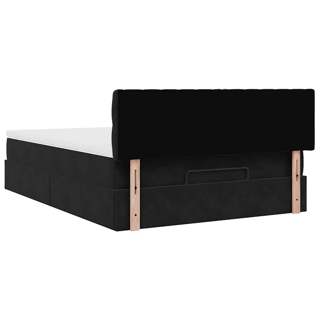 Struttura Letto Pouf con Materasso Nero 140x200 cm in Velluto