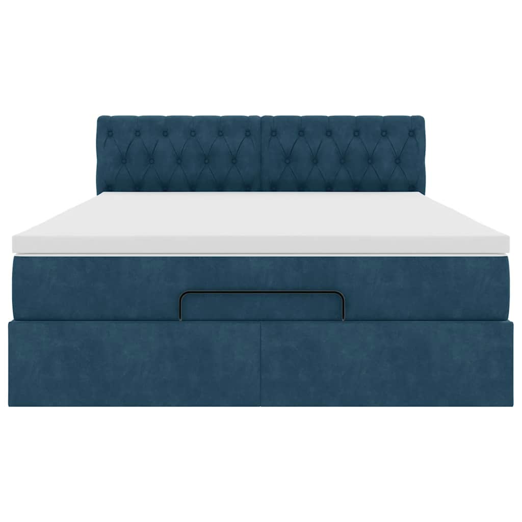 Struttura Letto Pouf con Materasso Blu 140x200cm in Velluto