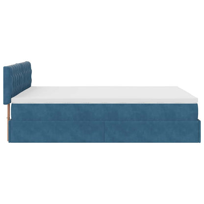 Struttura Letto Pouf con Materasso Blu 140x200cm in Velluto