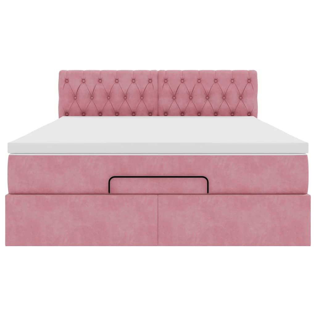Struttura Letto Pouf con Materasso Rosa 140x200 cm in Velluto