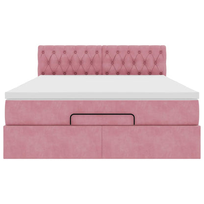 Struttura Letto Pouf con Materasso Rosa 140x200 cm in Velluto