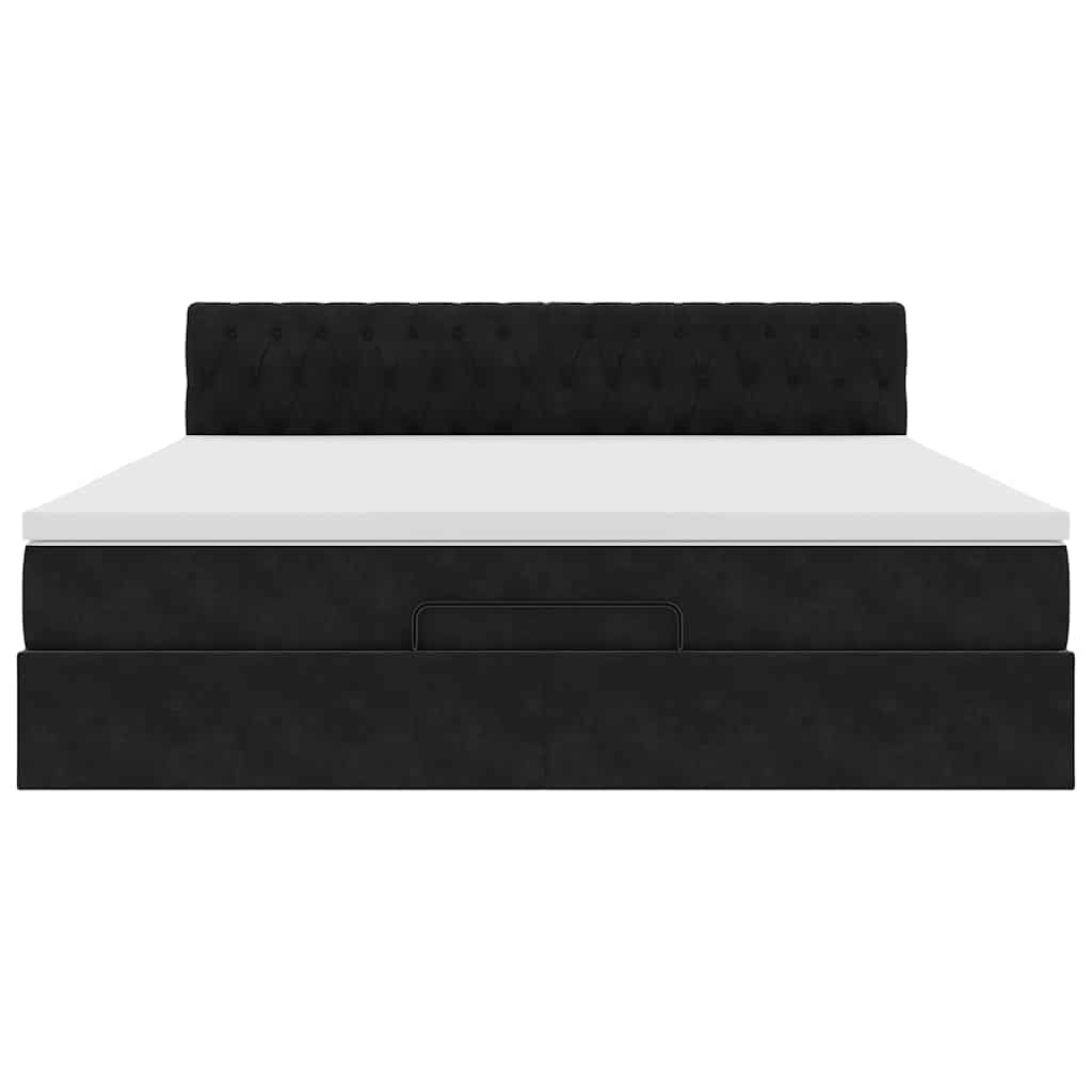 Struttura Letto Pouf con Materasso Nero 160x200 cm in Velluto - homemem39