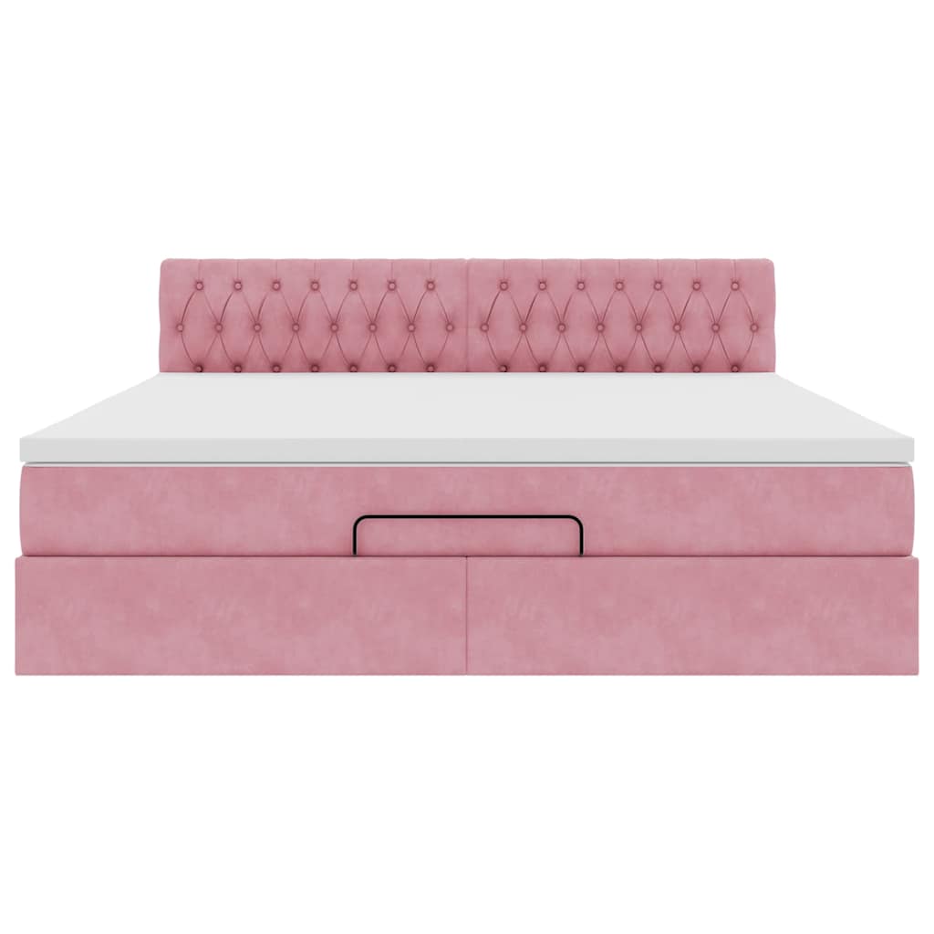 Struttura Letto Pouf con Materasso Rosa 160x200 cm in Velluto | homemem39