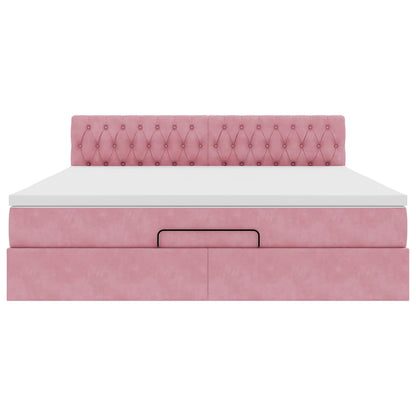 Struttura Letto Pouf con Materasso Rosa 160x200 cm in Velluto | homemem39