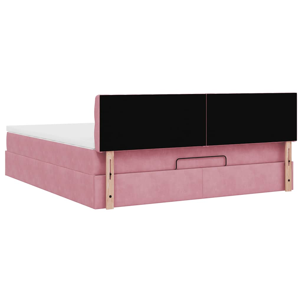 Struttura Letto Pouf con Materasso Rosa 160x200 cm in Velluto | homemem39