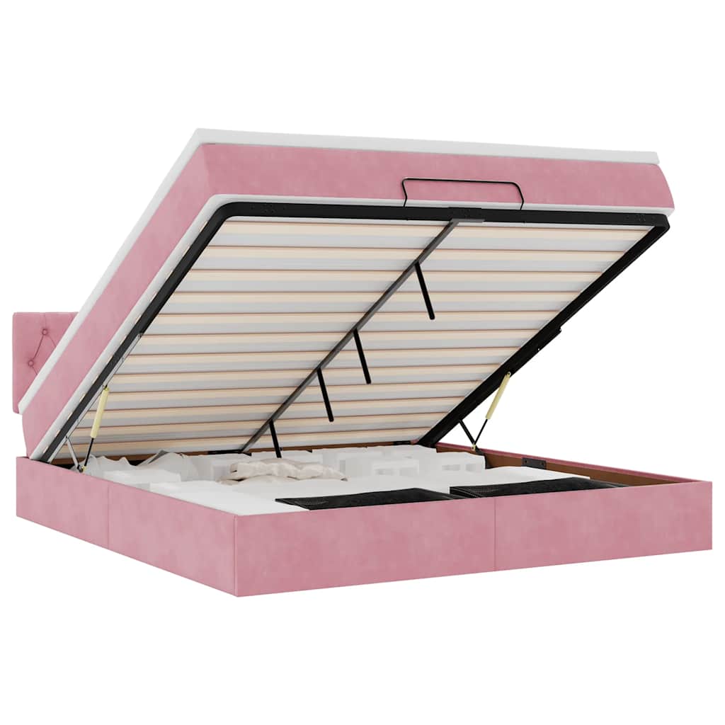 Pouf Letto con Materasso e LED Rosa 180x200cm in Velluto | homemem39
