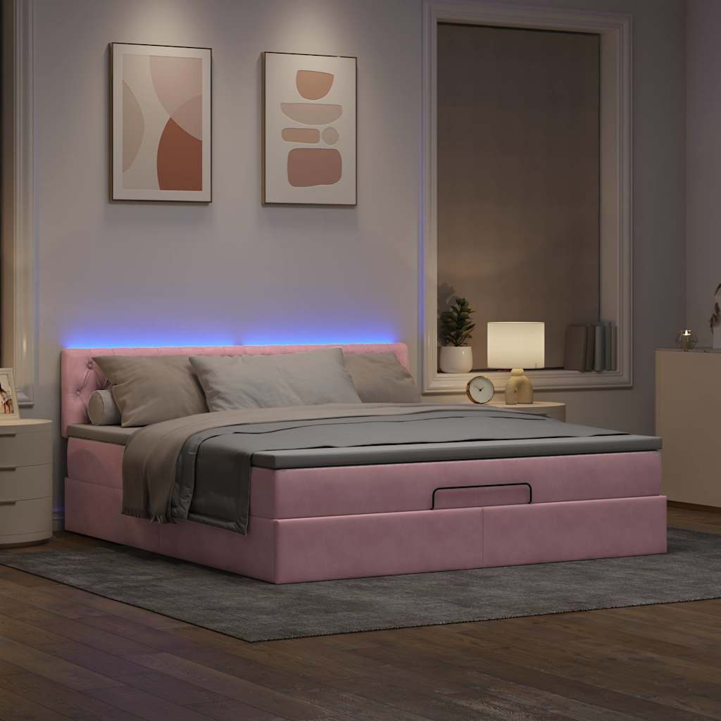 Pouf Letto con Materasso e LED Rosa 180x200cm in Velluto | homemem39