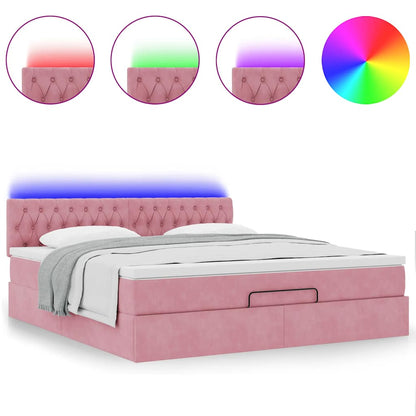 Pouf Letto con Materasso e LED Rosa 180x200cm in Velluto | homemem39