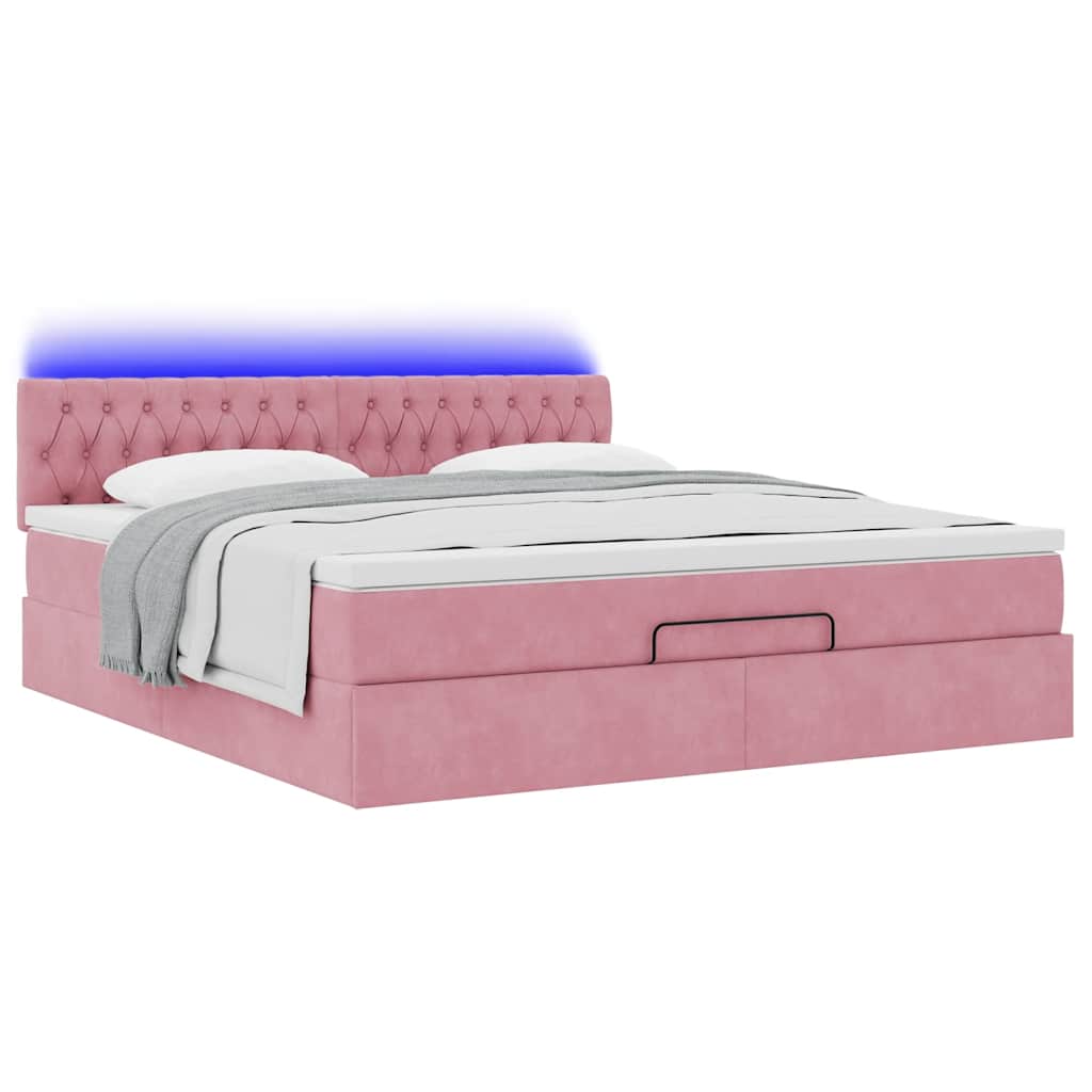 Pouf Letto con Materasso e LED Rosa 180x200cm in Velluto | homemem39
