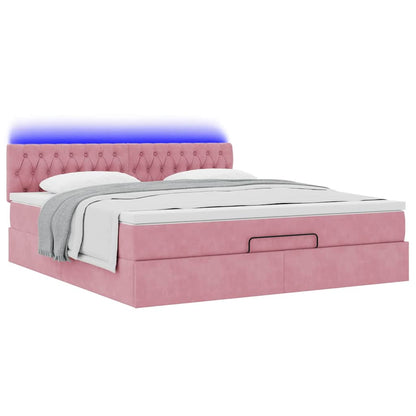Pouf Letto con Materasso e LED Rosa 180x200cm in Velluto | homemem39