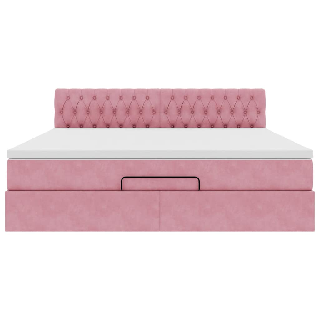 Pouf Letto con Materasso e LED Rosa 180x200cm in Velluto | homemem39