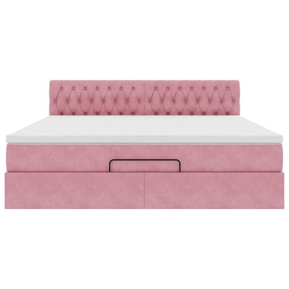 Pouf Letto con Materasso e LED Rosa 180x200cm in Velluto | homemem39