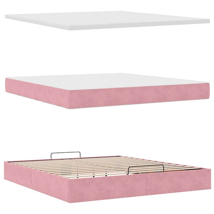 Pouf Letto con Materasso e LED Rosa 180x200cm in Velluto | homemem39