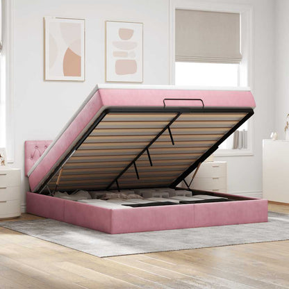 Pouf Letto con Materasso e LED Rosa 180x200cm in Velluto | homemem39