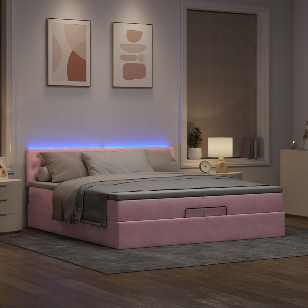 Struttura Letto Pouf con Materassi Rosa 200x200 cm Velluto | homemem39