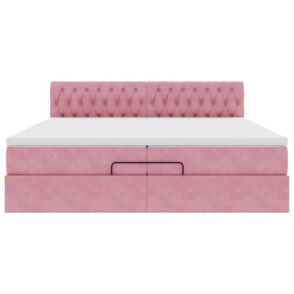 Struttura Letto Pouf con Materassi Rosa 200x200 cm Velluto | homemem39