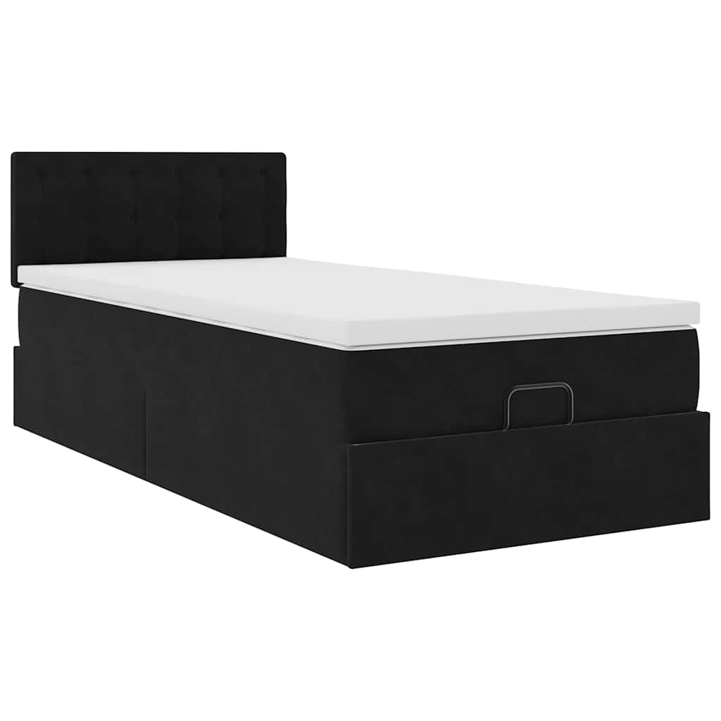 Pouf Letto con Materasso e LED Nero 80x200cm in Velluto
