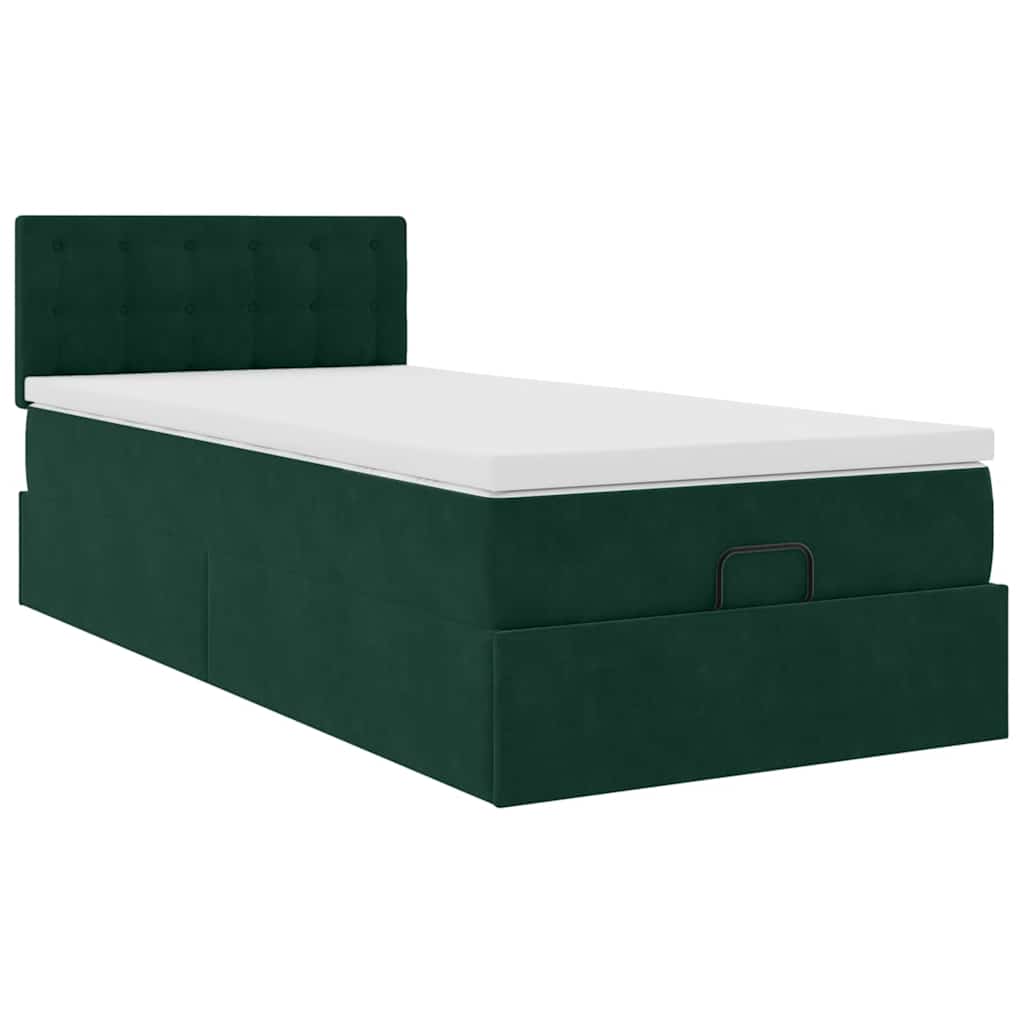 Pouf Letto con Materasso e LED Verde Scuro 80x200cm in Velluto