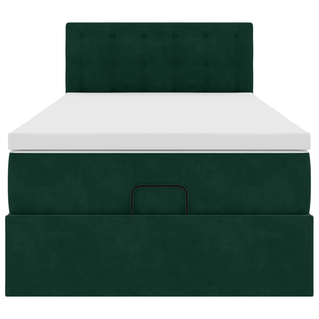 Pouf Letto con Materasso e LED Verde Scuro 80x200cm in Velluto