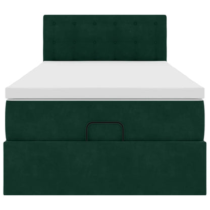 Pouf Letto con Materasso e LED Verde Scuro 80x200cm in Velluto