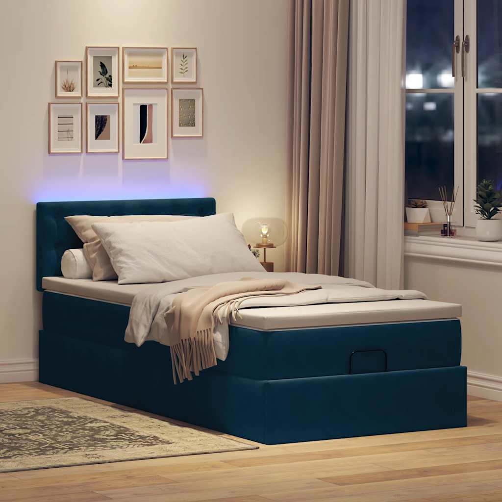 Pouf Letto con Materasso e LED Blu Scuro 80x200cm in Velluto | homemem39