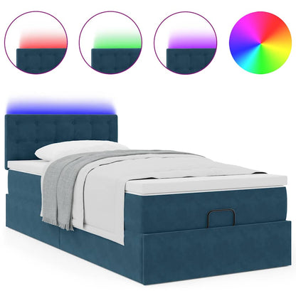 Pouf Letto con Materasso e LED Blu Scuro 80x200cm in Velluto | homemem39